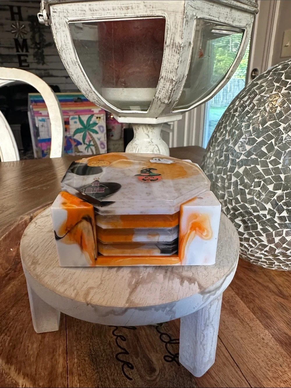 🎃Marbled 🎃Resin Coaster Set in Orange, Black & White